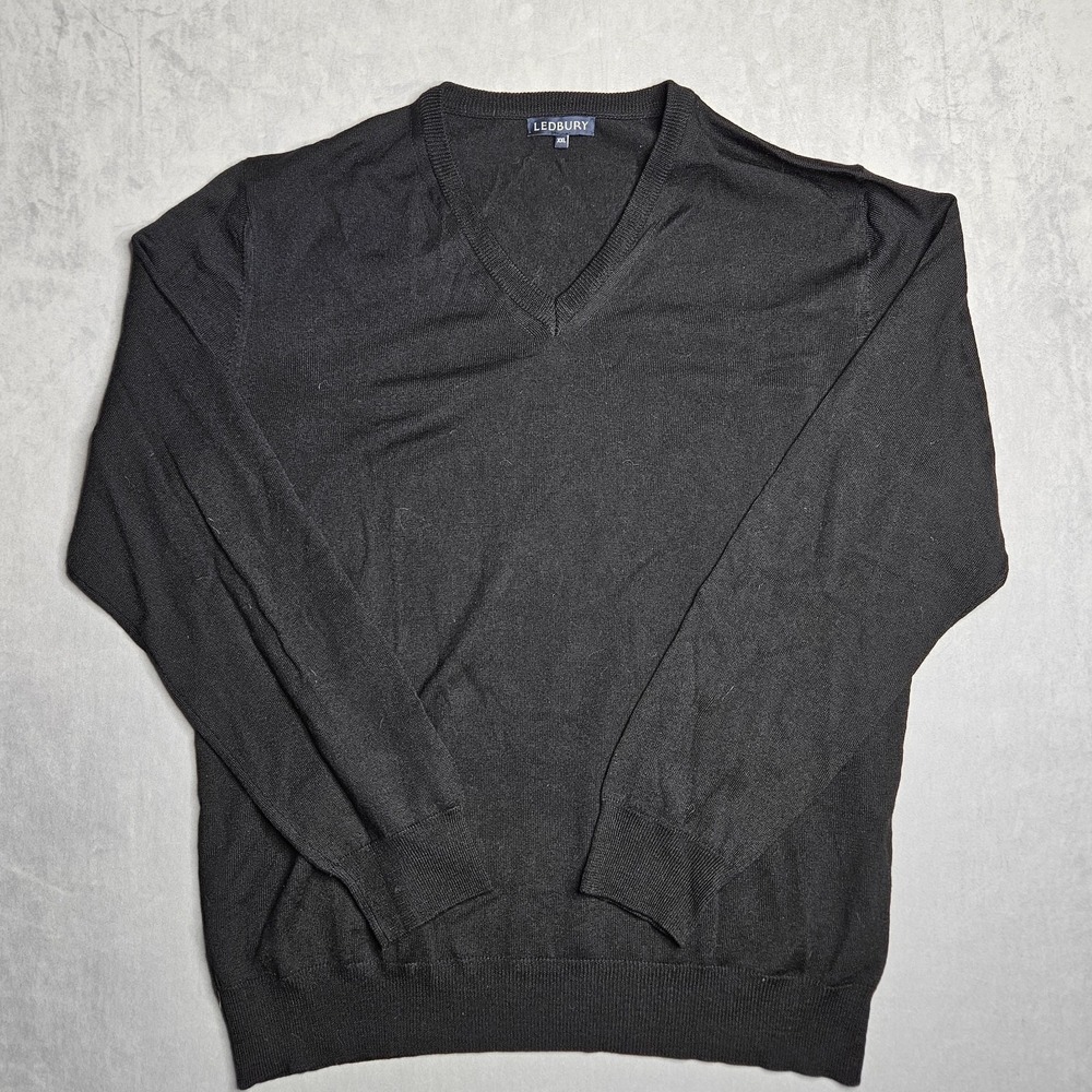 Ledbury Sweater Mens XXL Black 100% Merino Wool V-Neck Pullover Luxury Outdoor